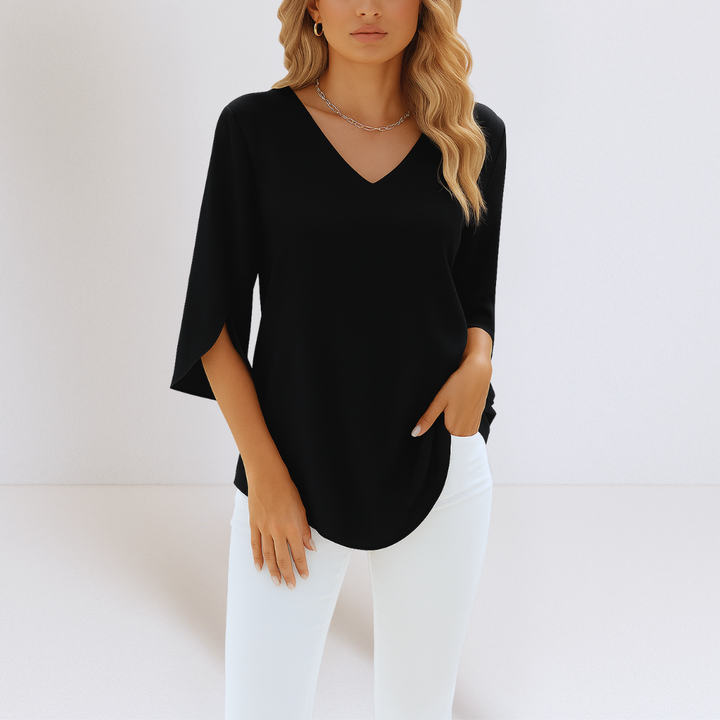 Zara | Versatile V-neck Blouse with Slit Sleeves