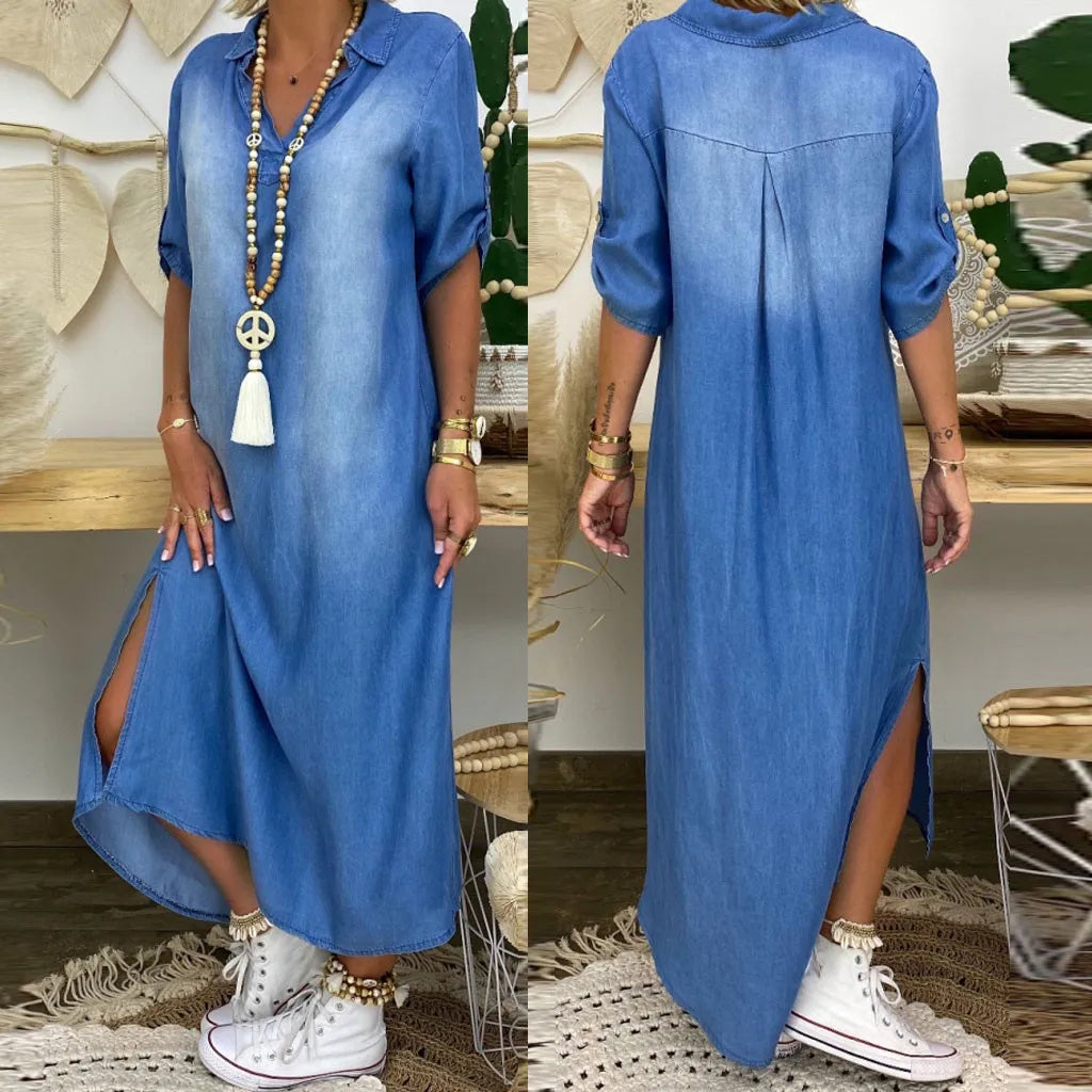 Hannah | Casual Denim Dress with Slit