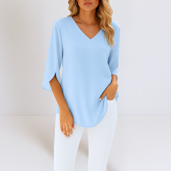 Zara | Versatile V-neck Blouse with Slit Sleeves