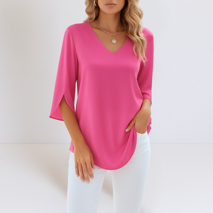 Zara | Versatile V-neck Blouse with Slit Sleeves