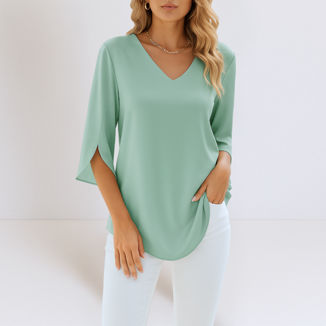 Zara | Versatile V-neck Blouse with Slit Sleeves