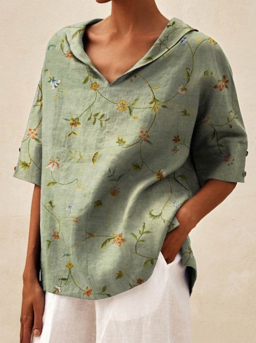 Beatrice | V-neck Floral Top with Collar