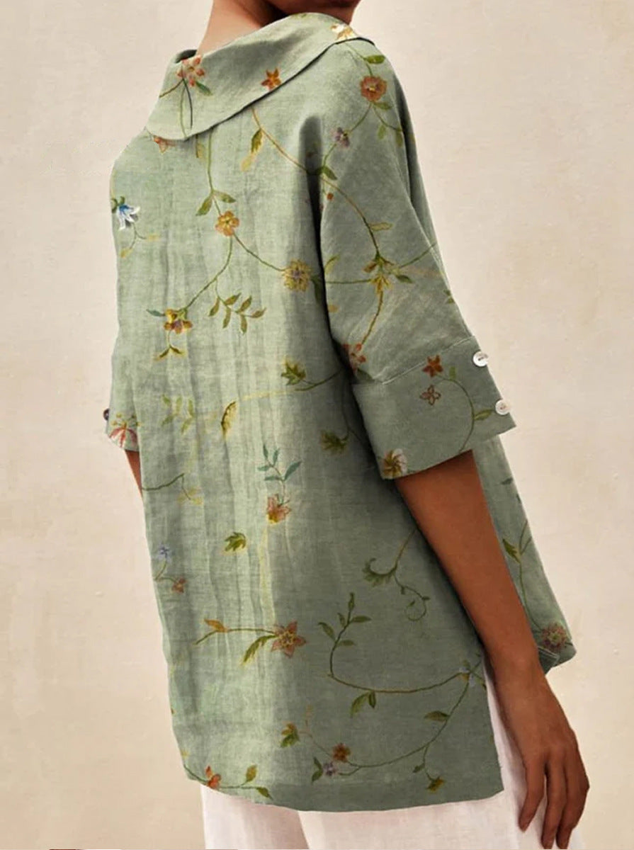 Beatrice | V-neck Floral Top with Collar