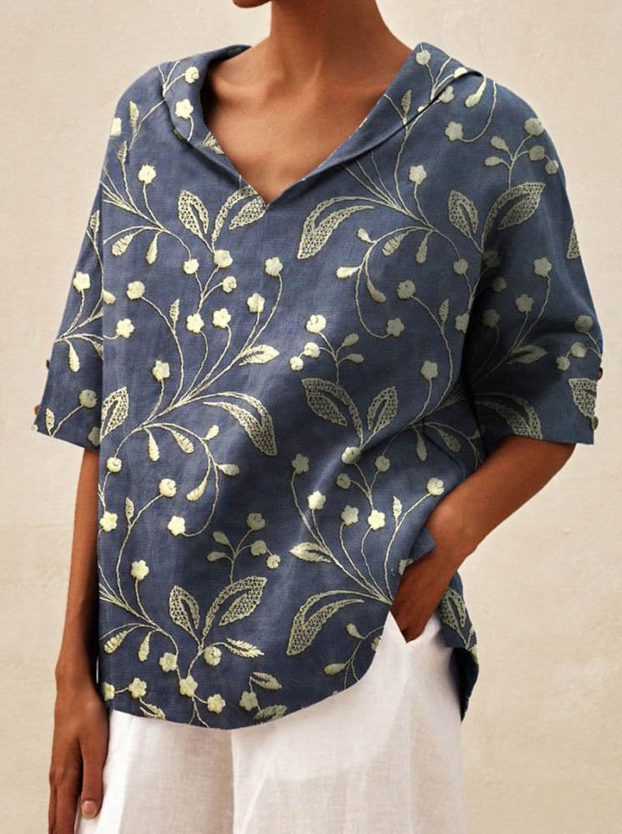 Beatrice | V-neck Floral Top with Collar