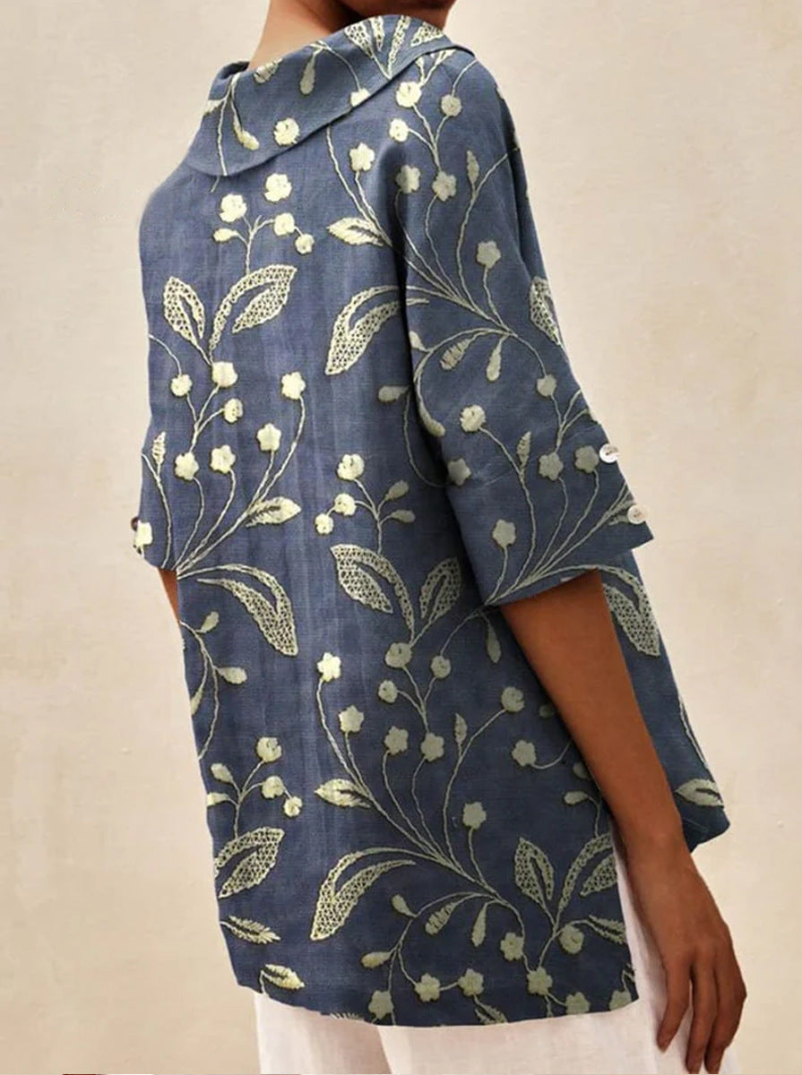 Beatrice | V-neck Floral Top with Collar