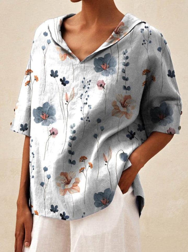 Beatrice | V-neck Floral Top with Collar
