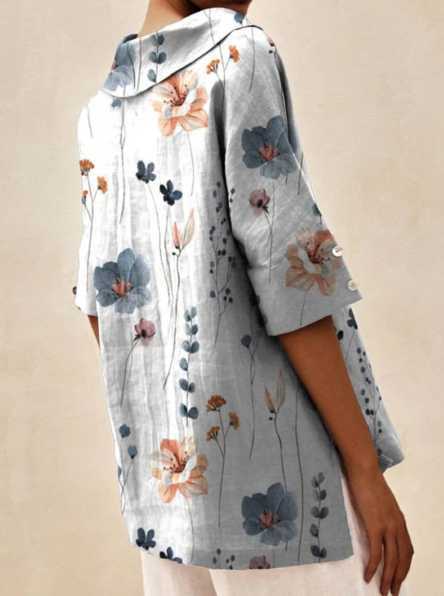 Beatrice | V-neck Floral Top with Collar