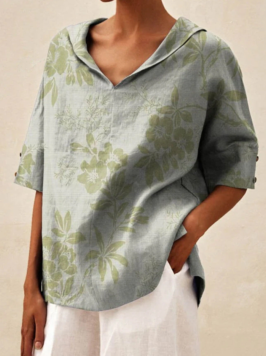 Beatrice | V-neck Floral Top with Collar