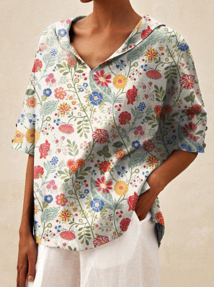Beatrice | V-neck Floral Top with Collar