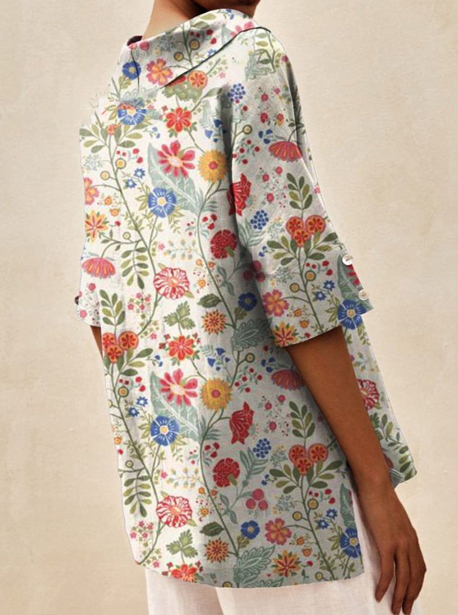 Beatrice | V-neck Floral Top with Collar