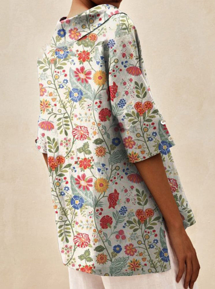 Beatrice | V-neck Floral Top with Collar
