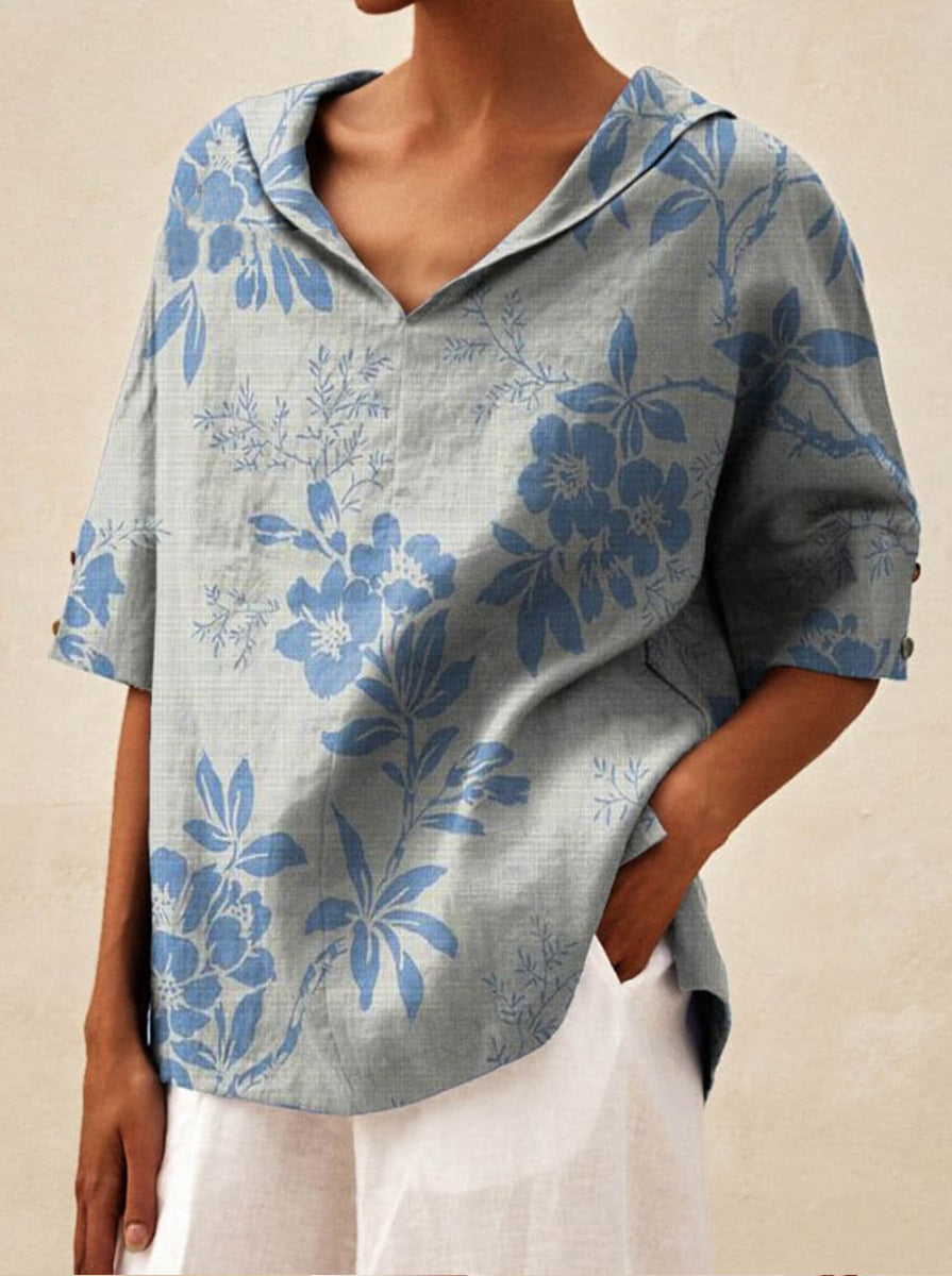 Beatrice | V-neck Floral Top with Collar